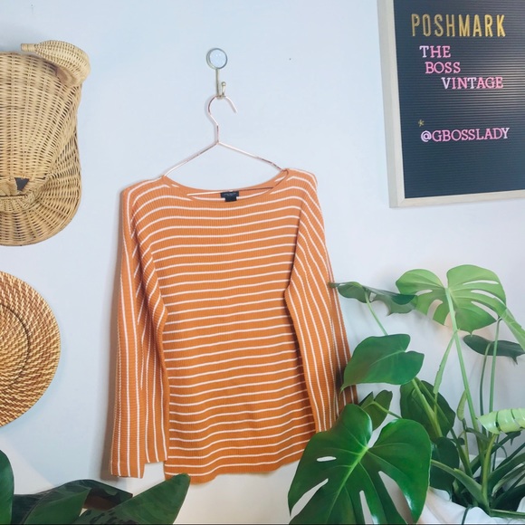 Ann Taylor Ribbed Orange White Bell Sleeve Blouse - Picture 6 of 8